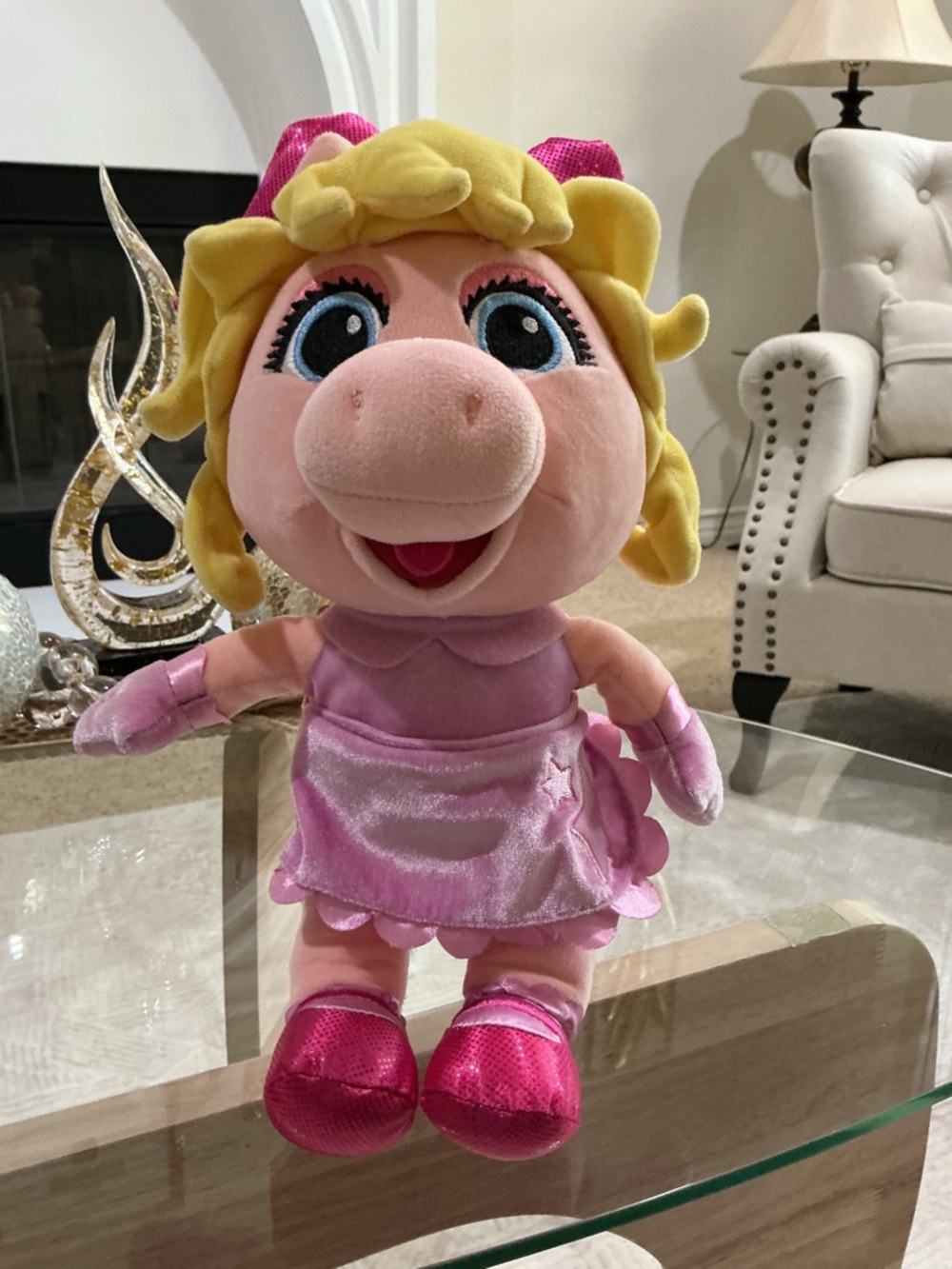 Pink Plush Pig Princess Stuffed Toy with Yellow Hair - Picture 2 of 5